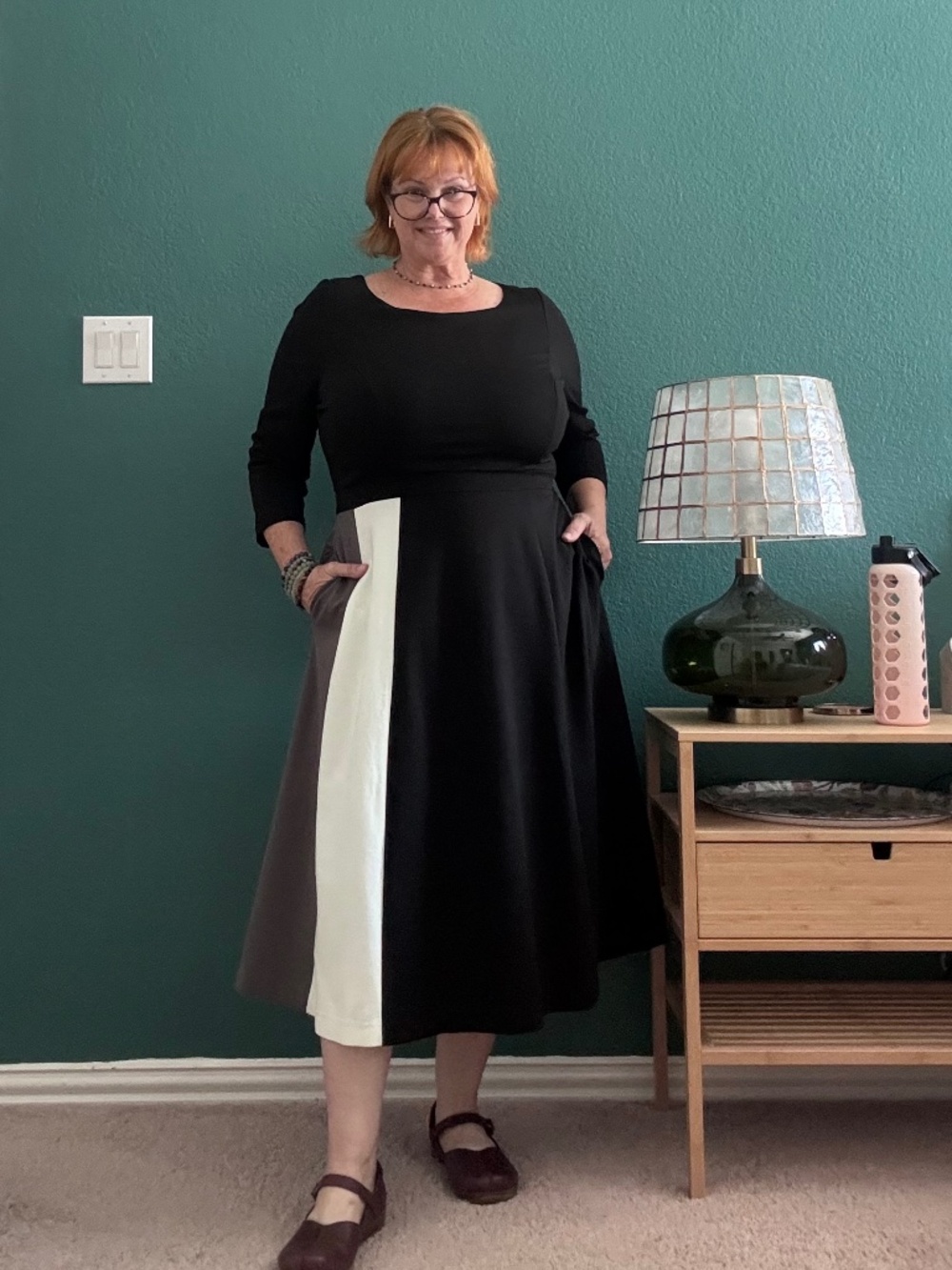 Boden Claudia Colorblock Ponte Fit & Flare Midi Dress Black Gray 16R